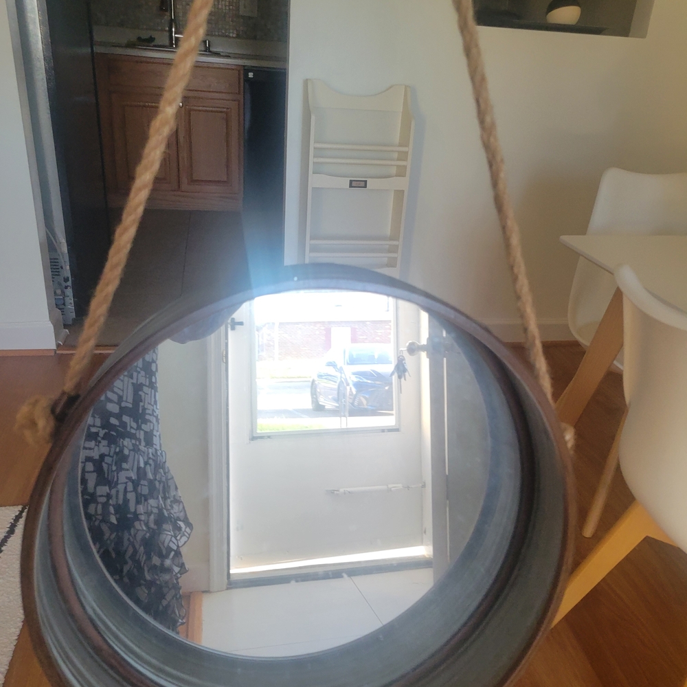 Round Hanging Mirror with Rope - Brown Frame